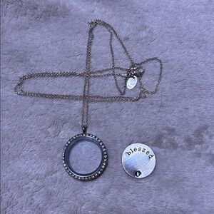 Origami Owl… Rhinestone Silver Locket Pendant Necklace W Blessed Insert 24 Inch